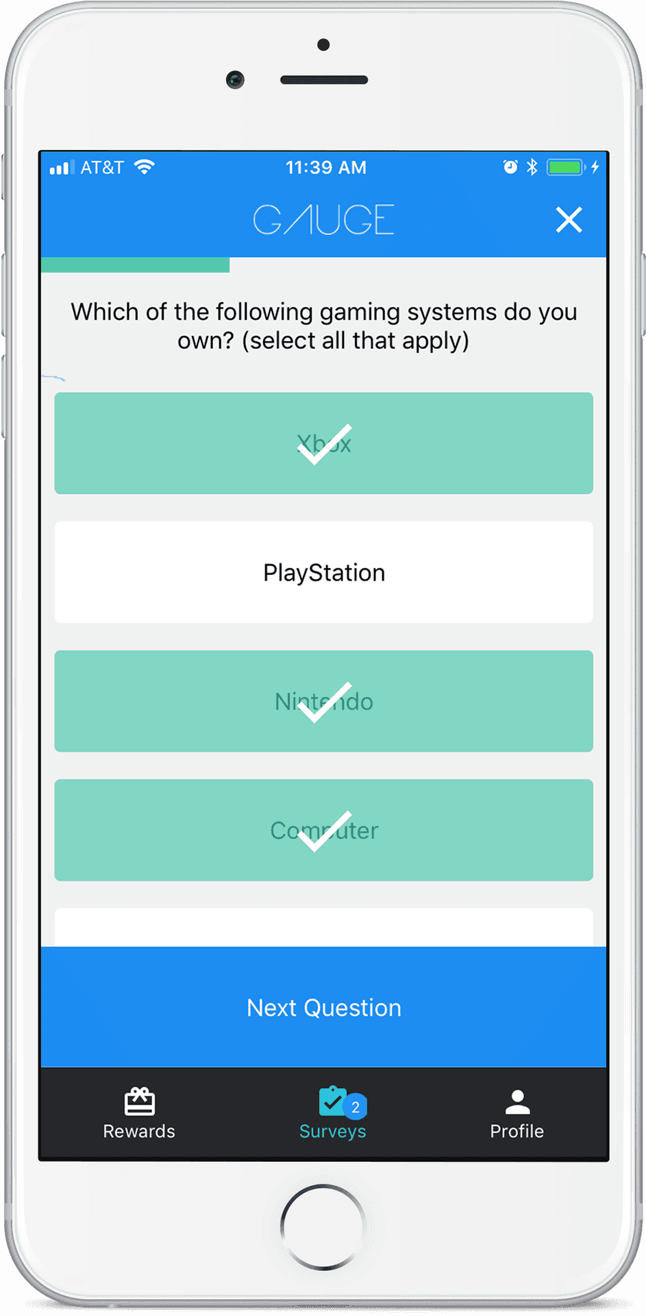 Whitei Phone Gaming Survey Screen PNG image