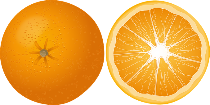 Wholeand Sliced Orange Illustration PNG image