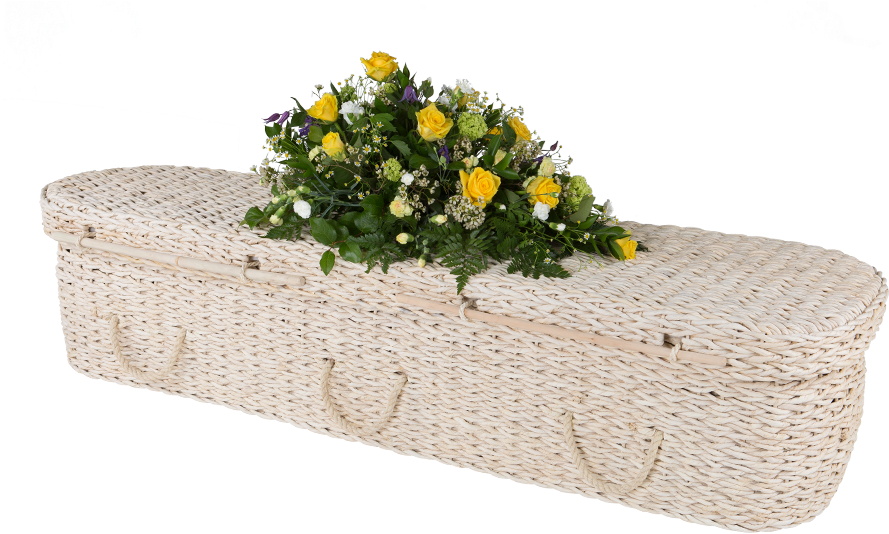 Wicker Coffinwith Floral Arrangement PNG image