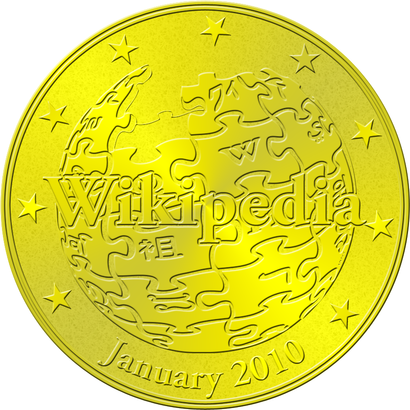 Wikipedia Commemorative Coin January2010 PNG image