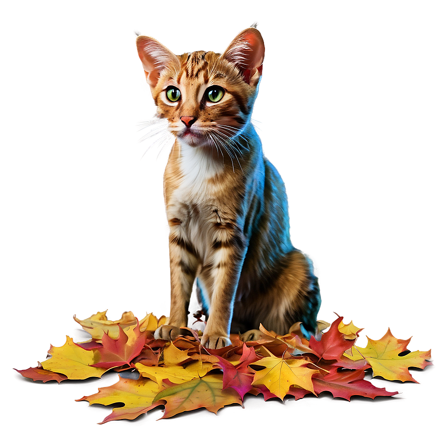 Wildcat In Autumn Leaves Png 06132024 PNG image