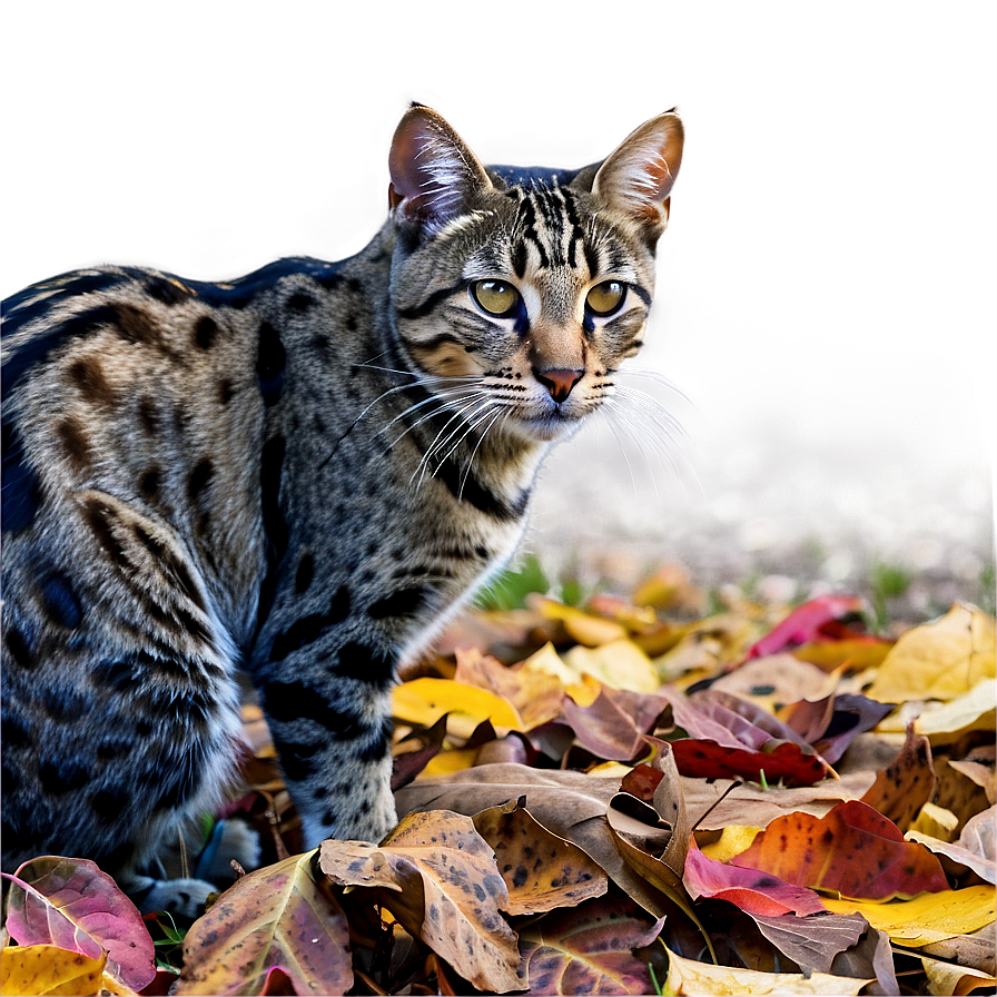 Wildcat In Autumn Leaves Png Xvu PNG image