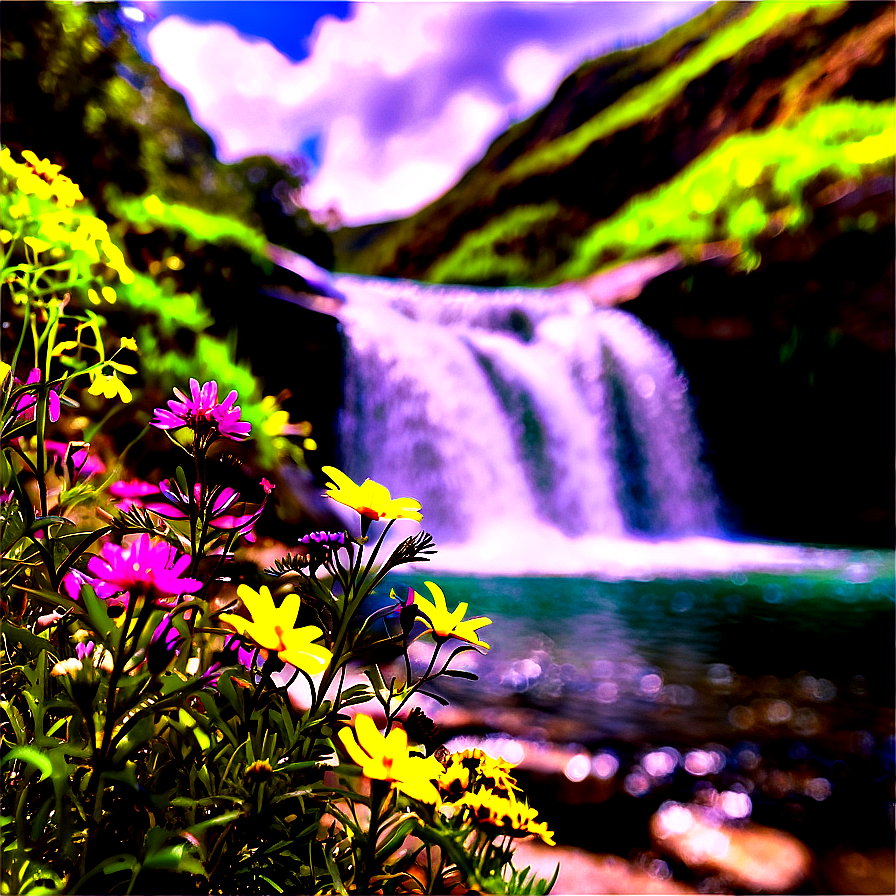 Wildflowers By Waterfall Png 90 PNG image