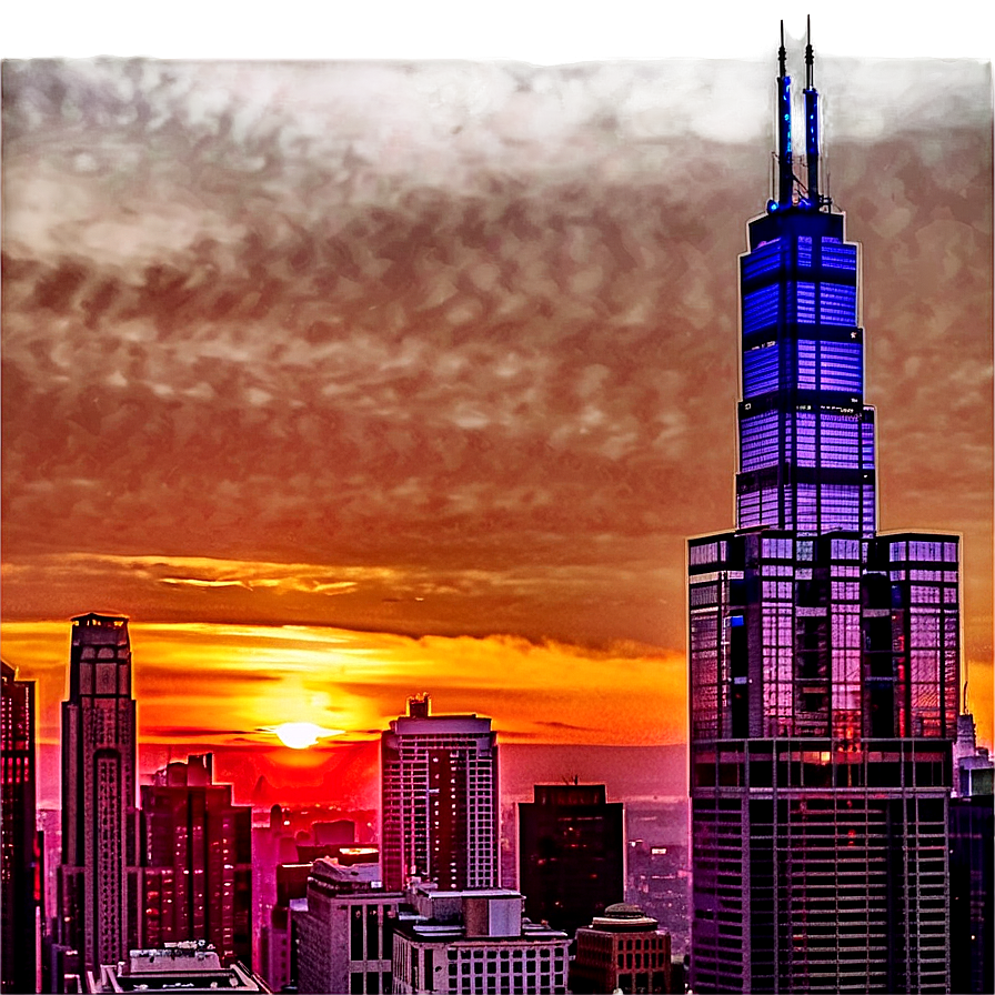 Willis Tower Vibrant Sunset Png Iac24 PNG image