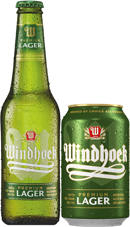 Windhoek Lager Bottleand Can PNG image