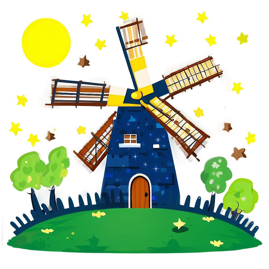 Windmill Under Starry Night Png Gjq54 PNG image