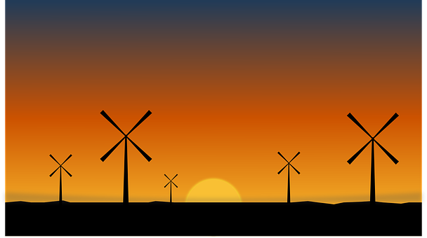 Windmills Sunset Silhouette PNG image