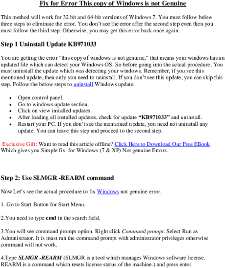 Windows7 Not Genuine Error Fix Guide PNG image