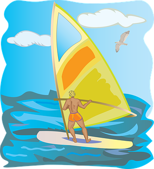 Windsurfing Adventure Illustration PNG image