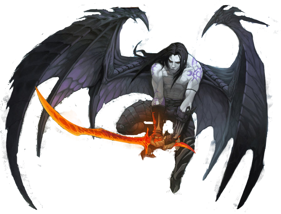 Winged Demon Warriorwith Flaming Sword PNG image