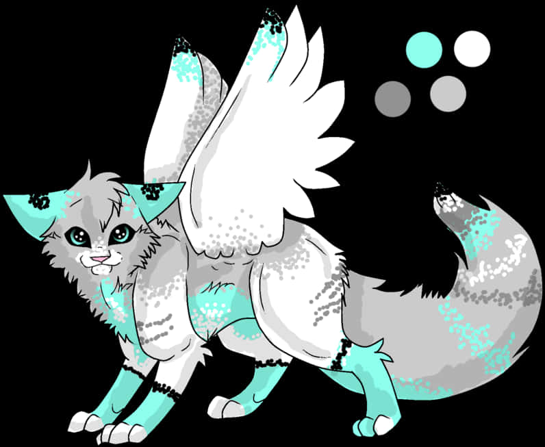 Winged Feline Fantasy Artwork PNG image