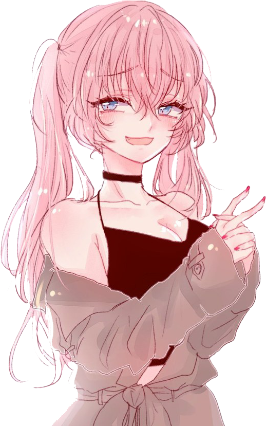 Winking Anime Girl Pink Hair PNG image