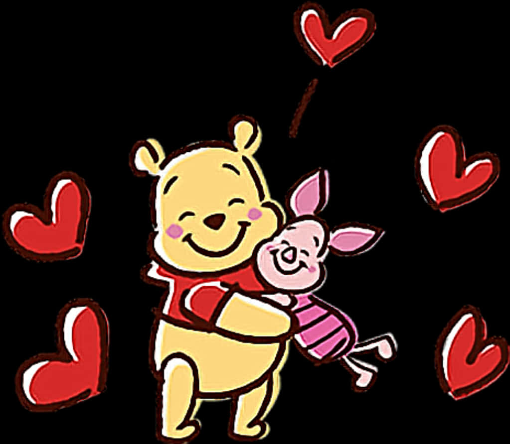 Winnieand Piglet Huggingwith Hearts PNG image