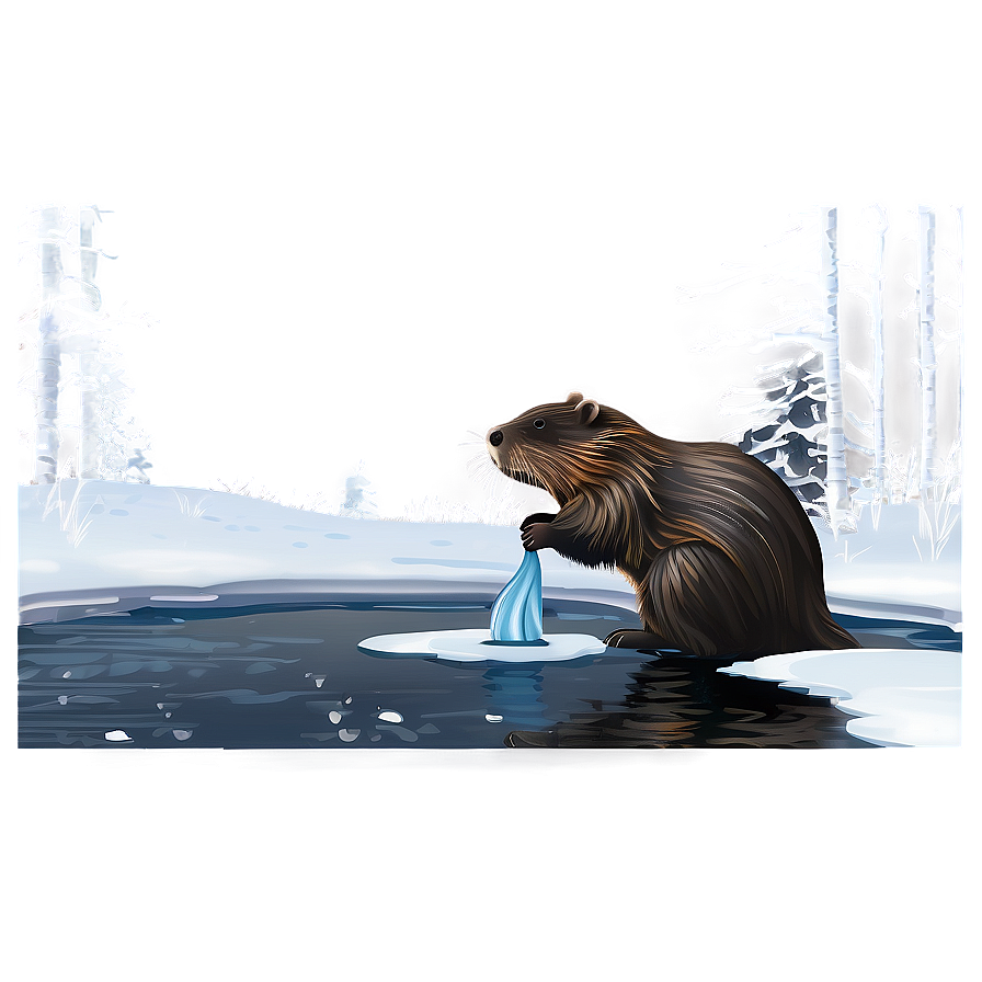 Winter Beaver Scene Png Ynt PNG image