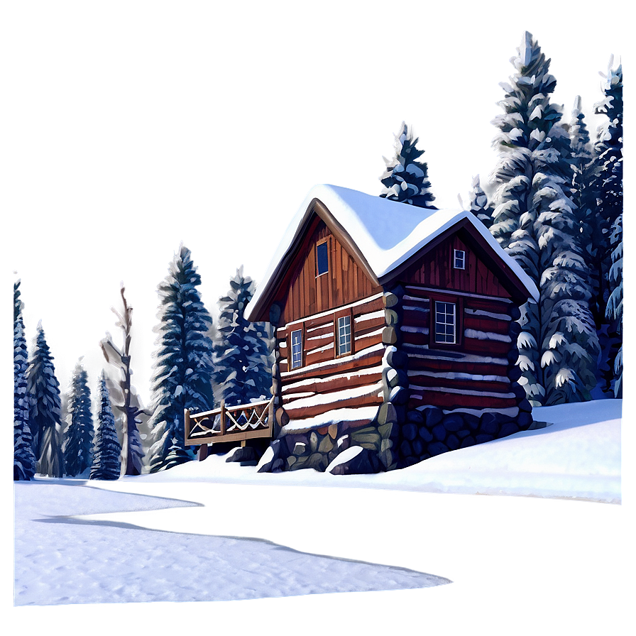 Winter Cabin Scene Png Uve PNG image