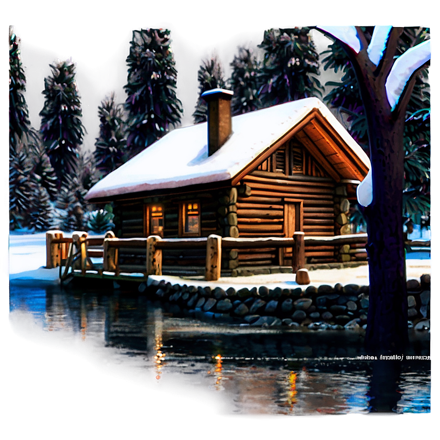 Winter Log Cabin Scene Png 06122024 PNG image