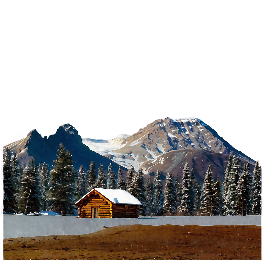 Winter Log Cabin Scene Png Xuh64 PNG image