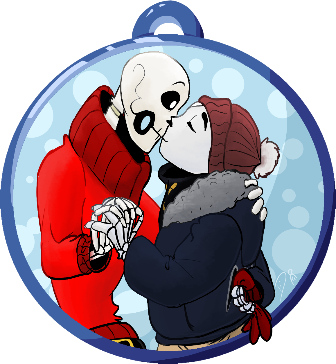 Winter Love Skeleton Character Kiss PNG image