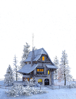 Winter Night Snowfall Cozy House.jpg PNG image