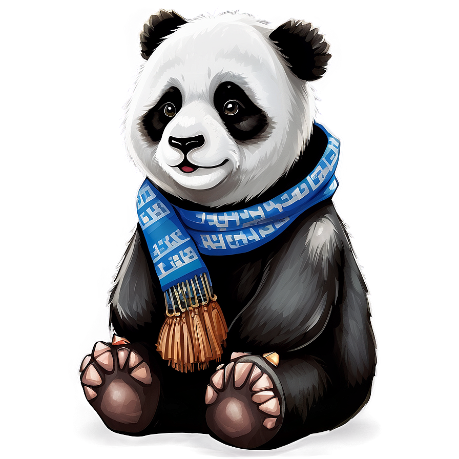 Winter Panda With Scarf Png Bud PNG image