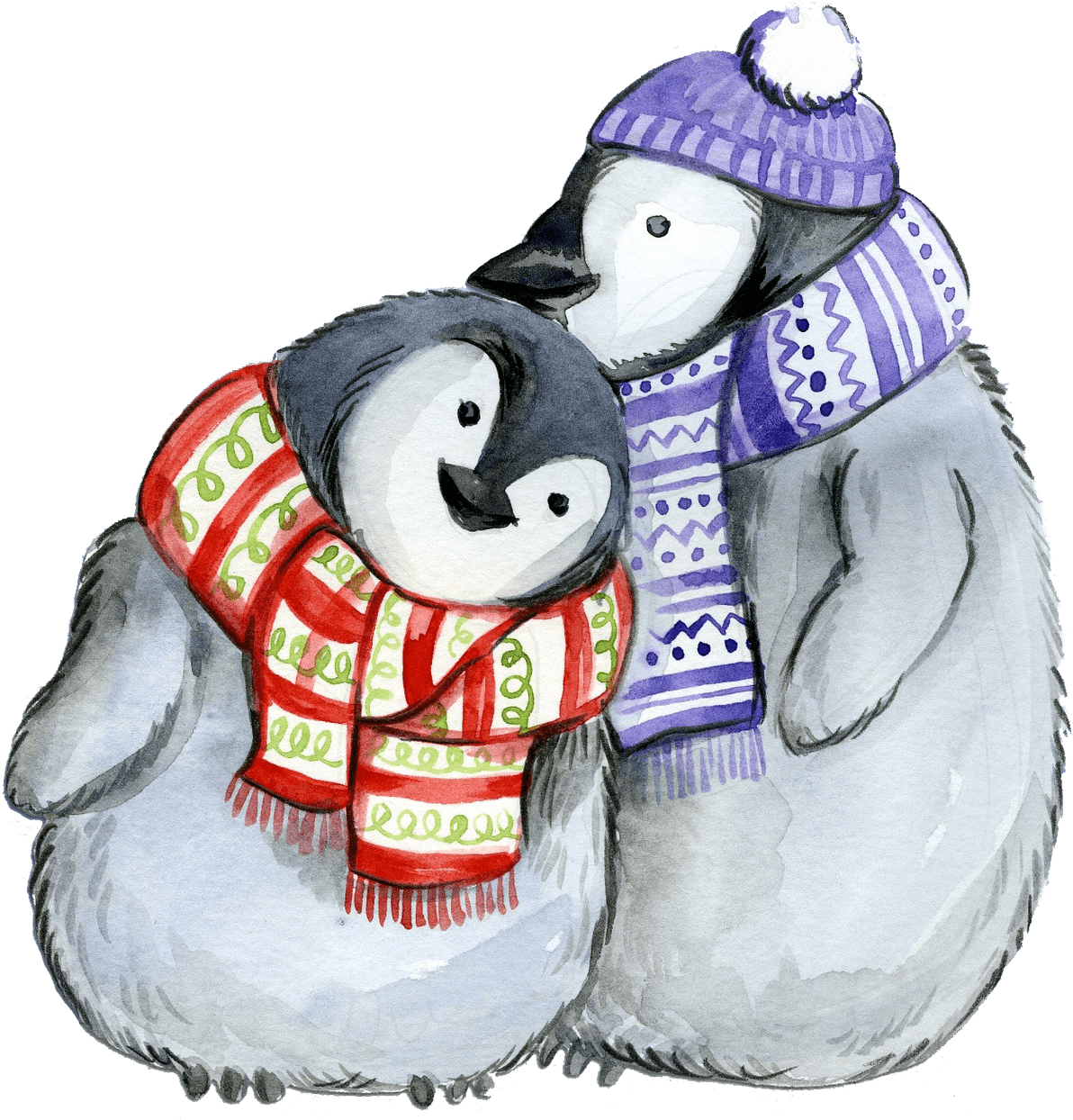 Winter Penguin Friends Watercolor PNG image