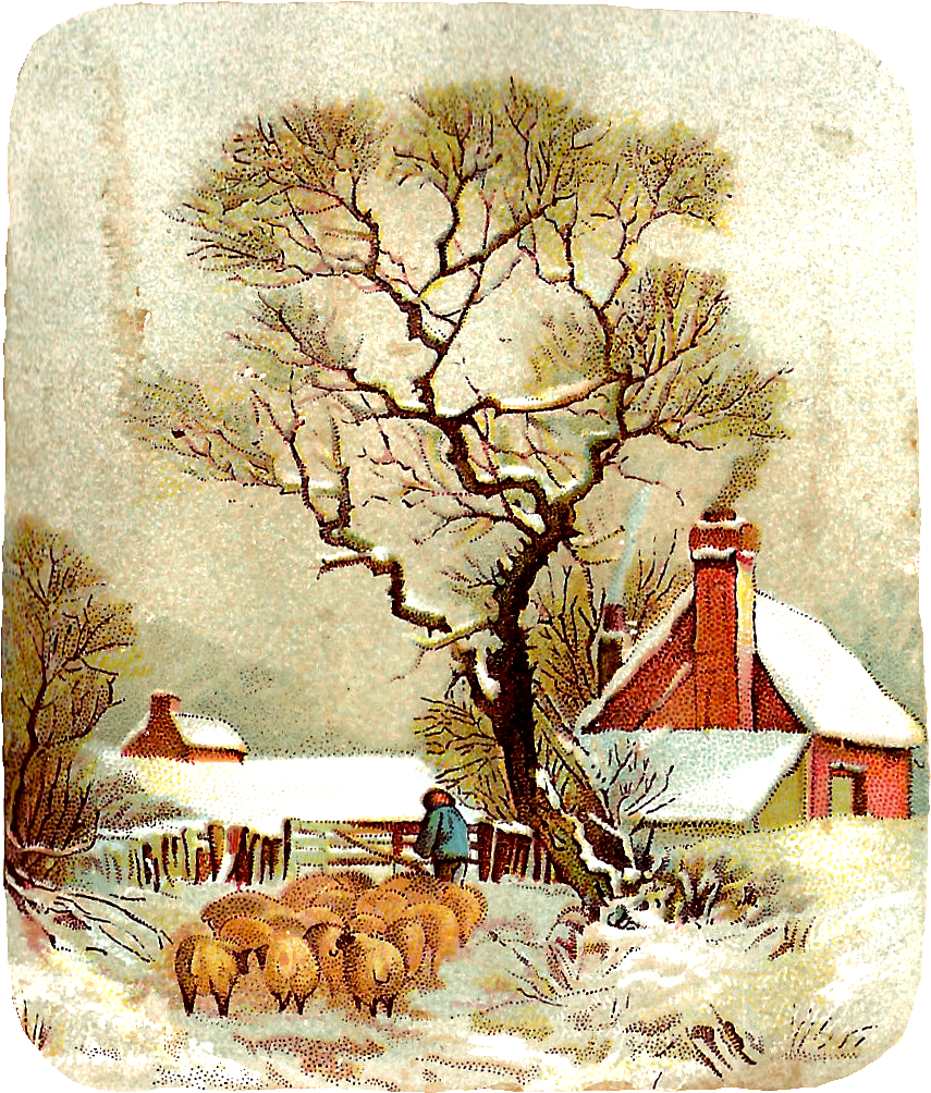 Winter_ Shepherd_ Scene_ Vintage_ Illustration PNG image