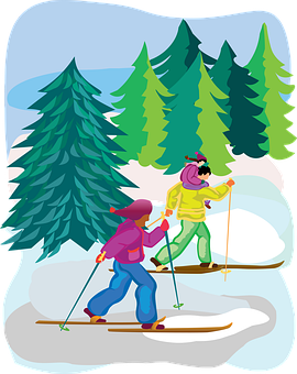 Winter Skiing Adventure Forest Scene PNG image