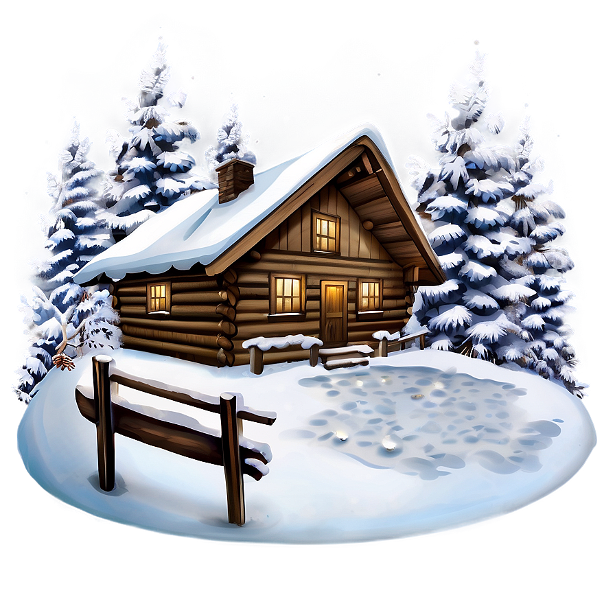 Winter Snow Cabin Scene Png 05242024 PNG image