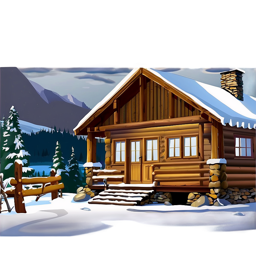 Winter Snow Cabin Scene Png Eho45 PNG image