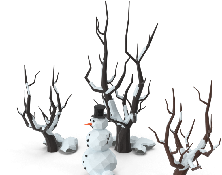 Winter Snowmanand Bare Trees PNG image