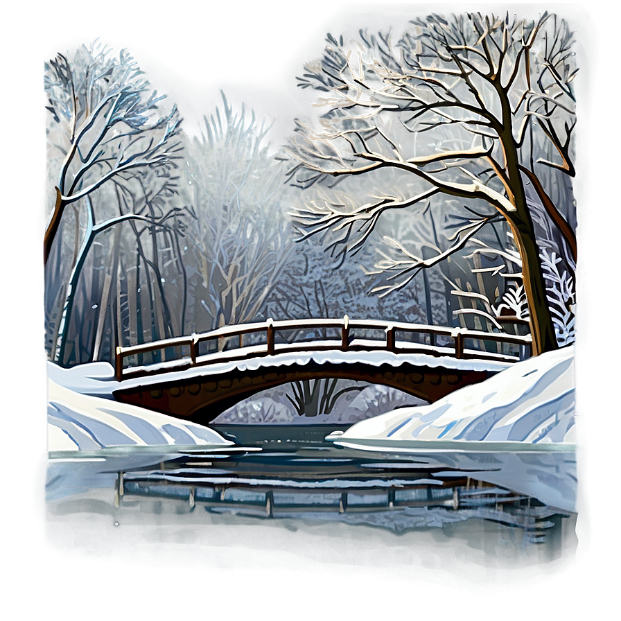 Winter Trees And Snowy Bridge Png 30 PNG image