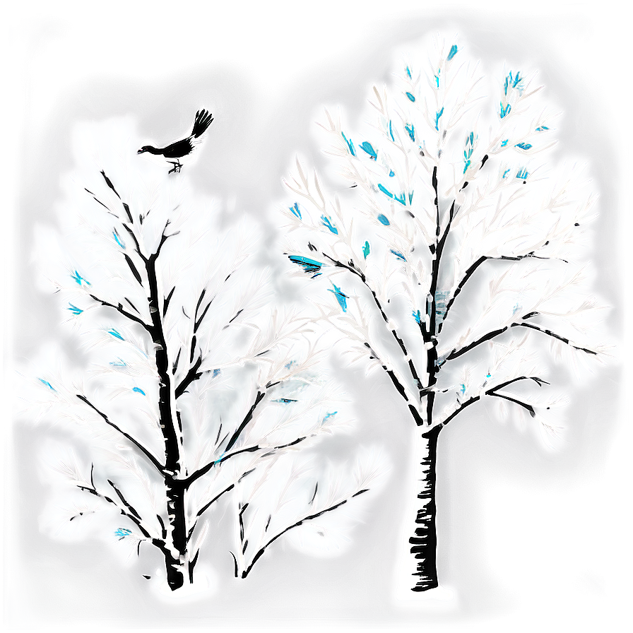 Winter Trees With Birds Png 3 PNG image