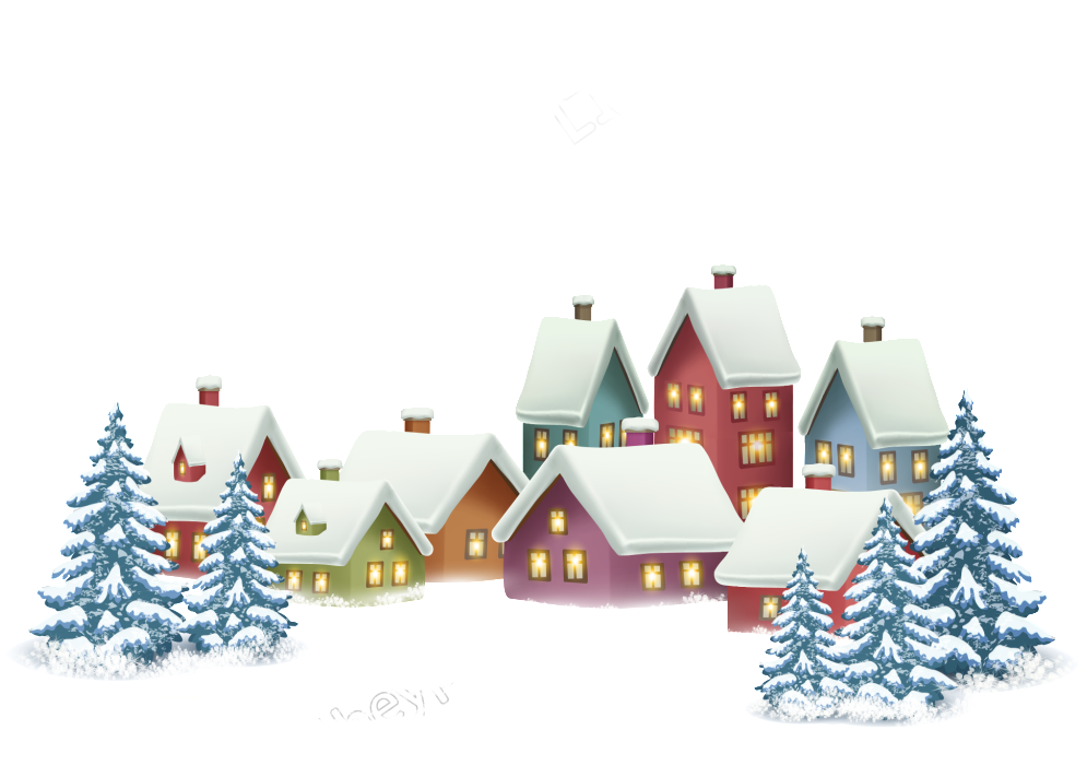 Winter Village Snowy Houses Smoke Chimneys PNG image