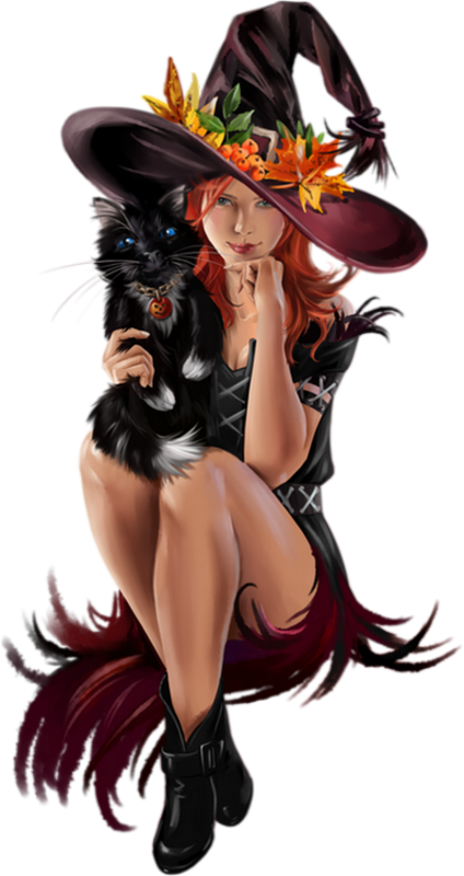 Witch_with_ Black_ Cat PNG image