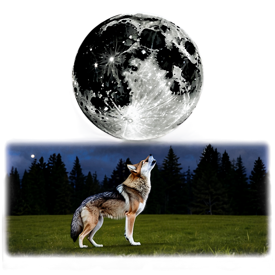 Wolf And Full Moon Night Png 05032024 PNG image