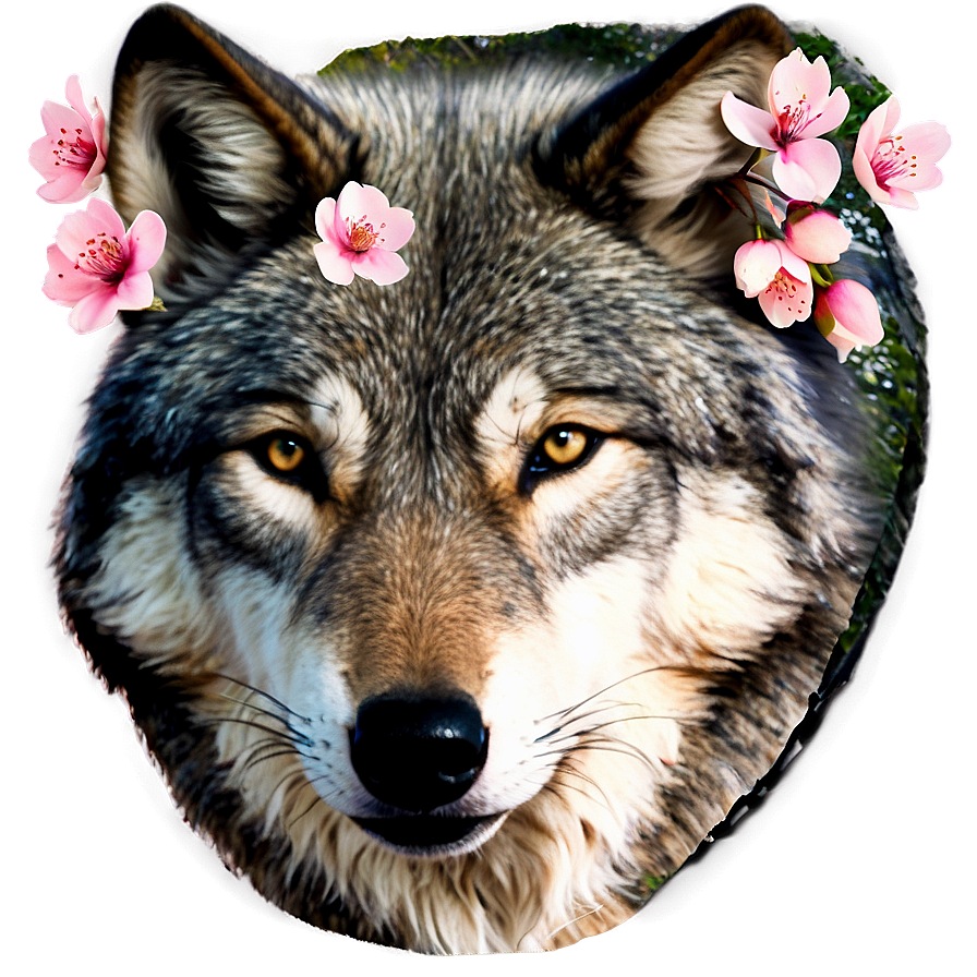 Wolf Face With Cherry Blossoms Png 41 PNG image