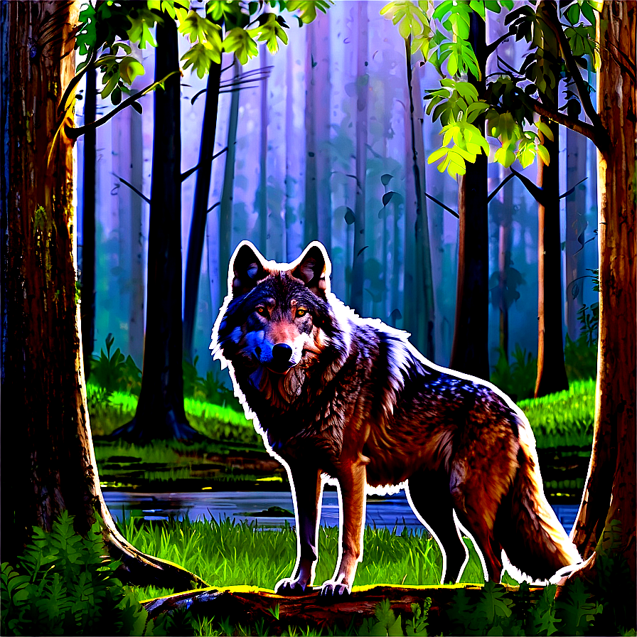 Wolf In Forest Landscape Png 1 PNG image