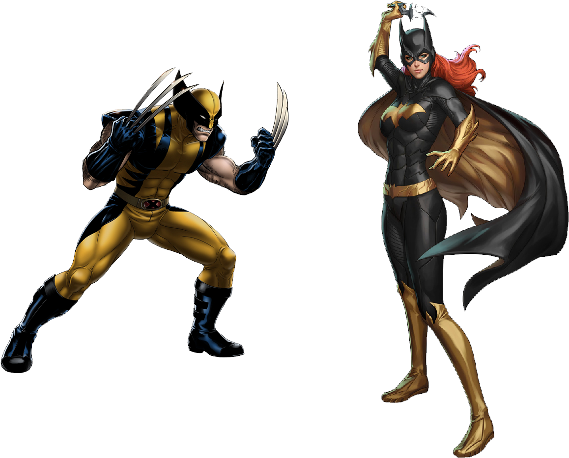 Wolverineand Batgirl Readyfor Action PNG image