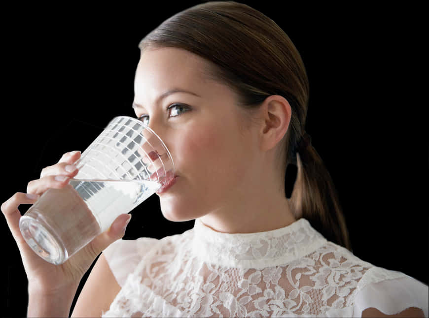 Woman Drinking Water Glass PNG image