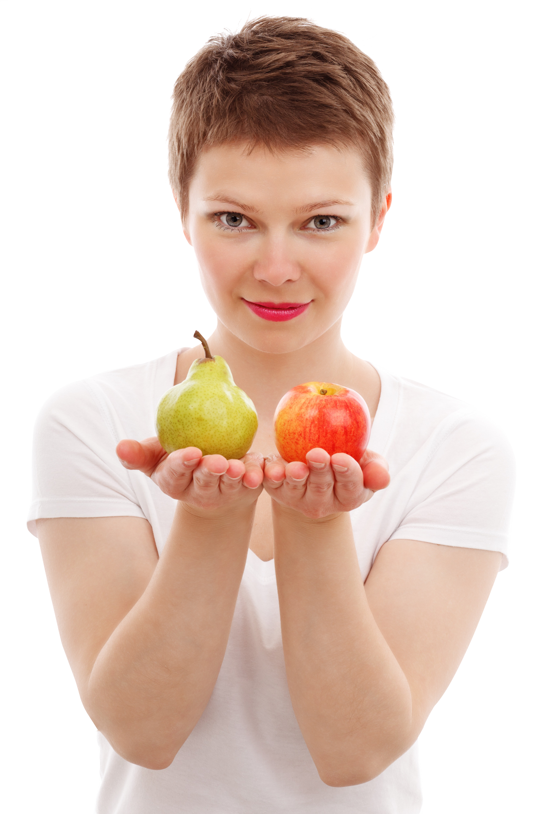 Woman Holding Appleand Pear PNG image