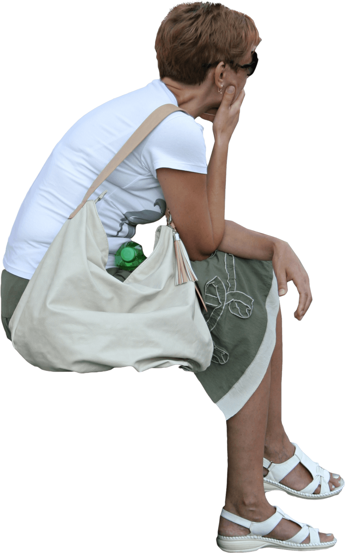 Woman Leaning Over With Bag PNG image