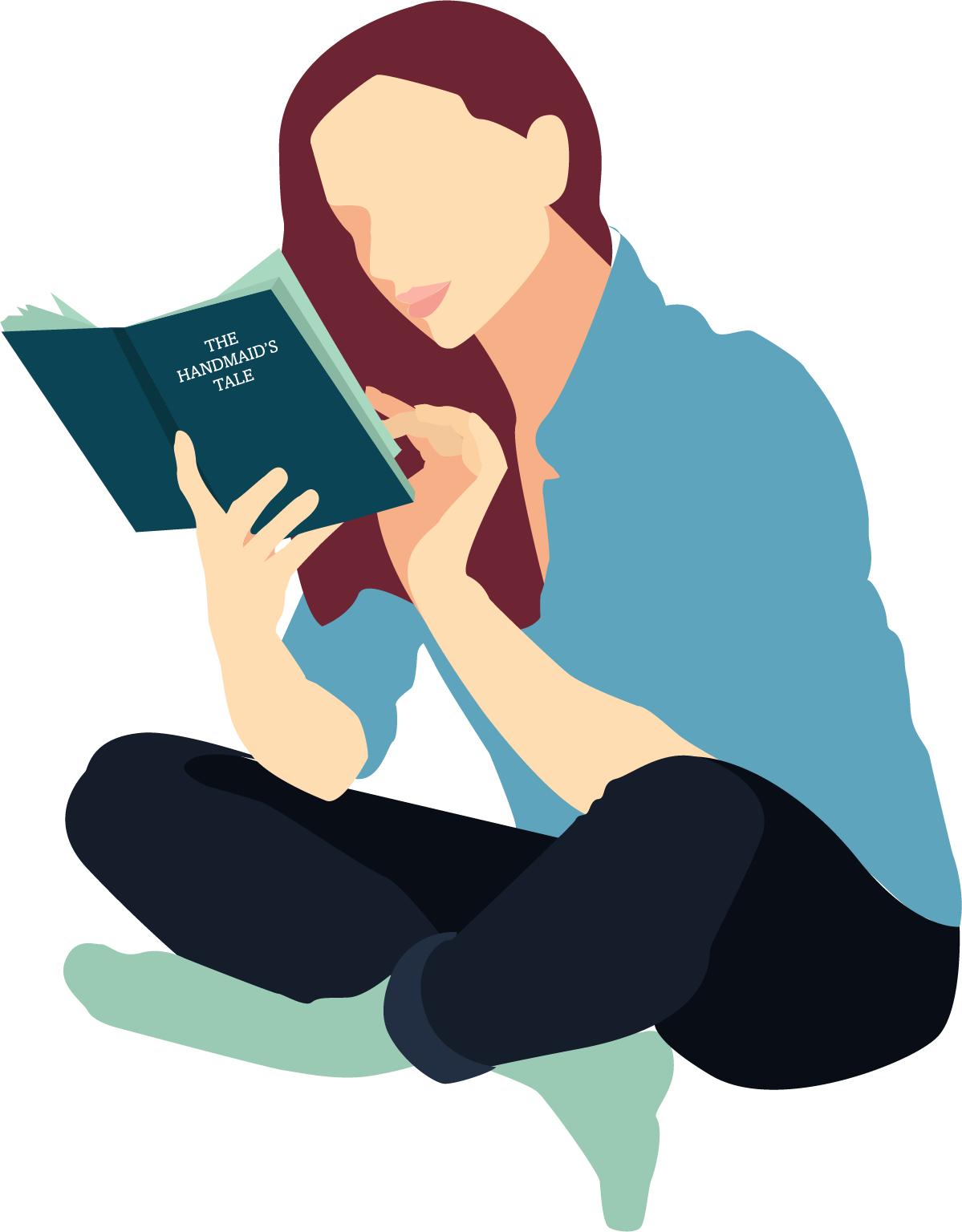 Woman Reading Handmaids Tale Illustration PNG image