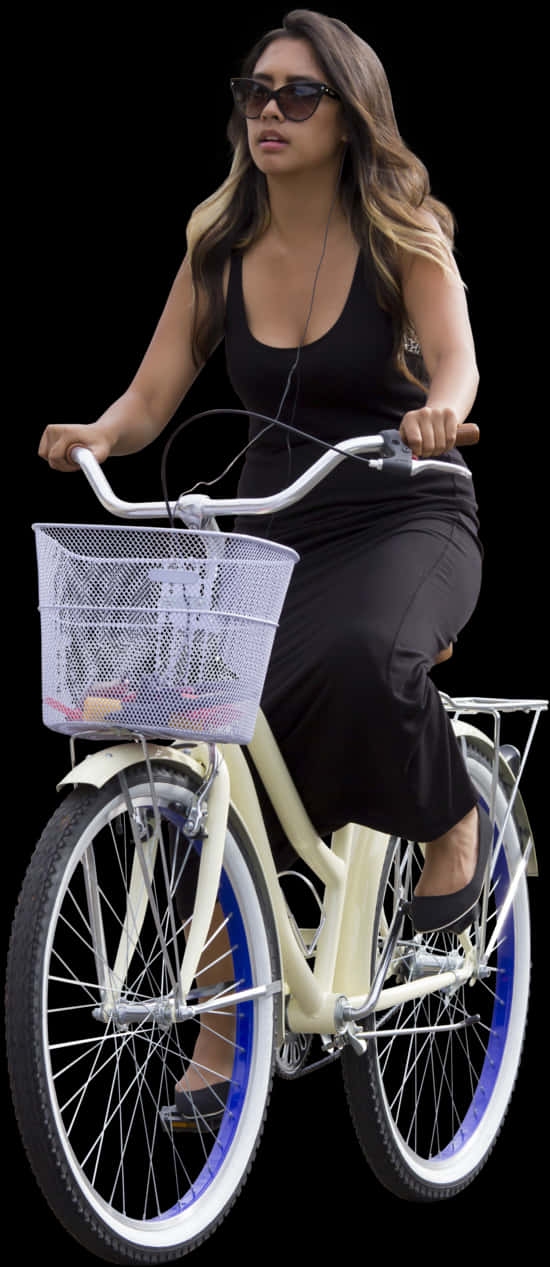 Woman Riding Bicycle Casual Attire PNG image