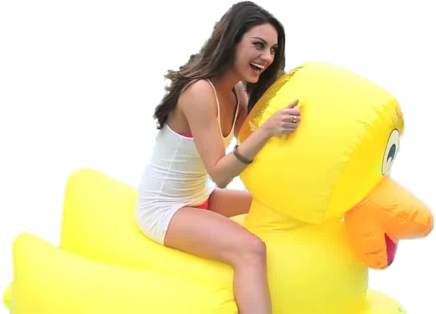 Woman Riding Giant Rubber Duck PNG image