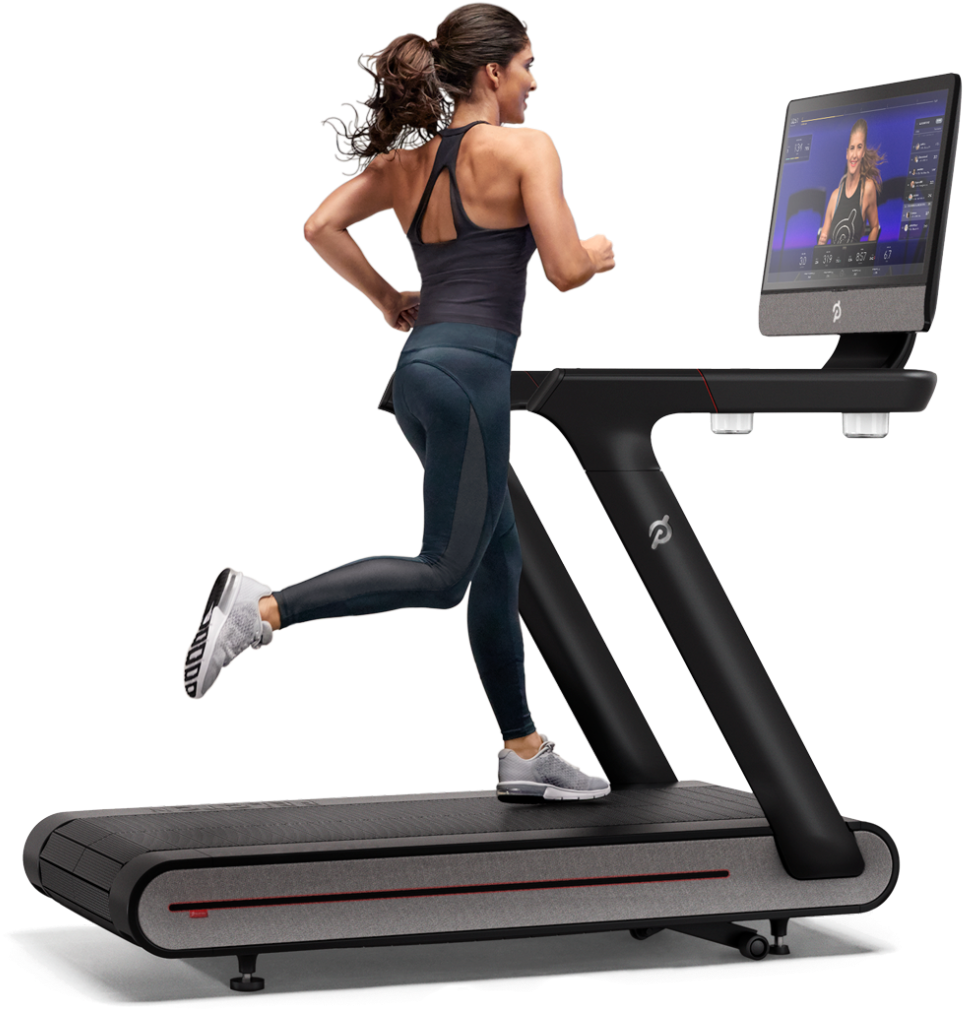 Woman Runningon Interactive Treadmill PNG image