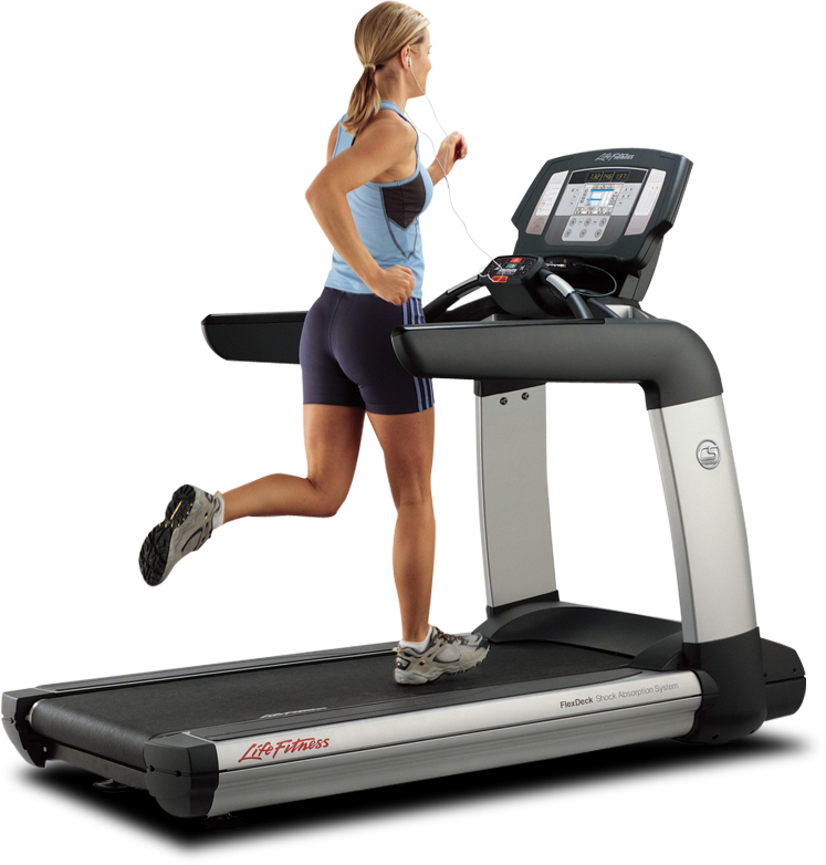 Woman Runningon Life Fitness Treadmill PNG image