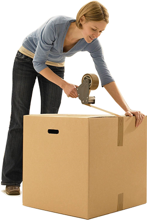 Woman Sealing Cardboard Box PNG image