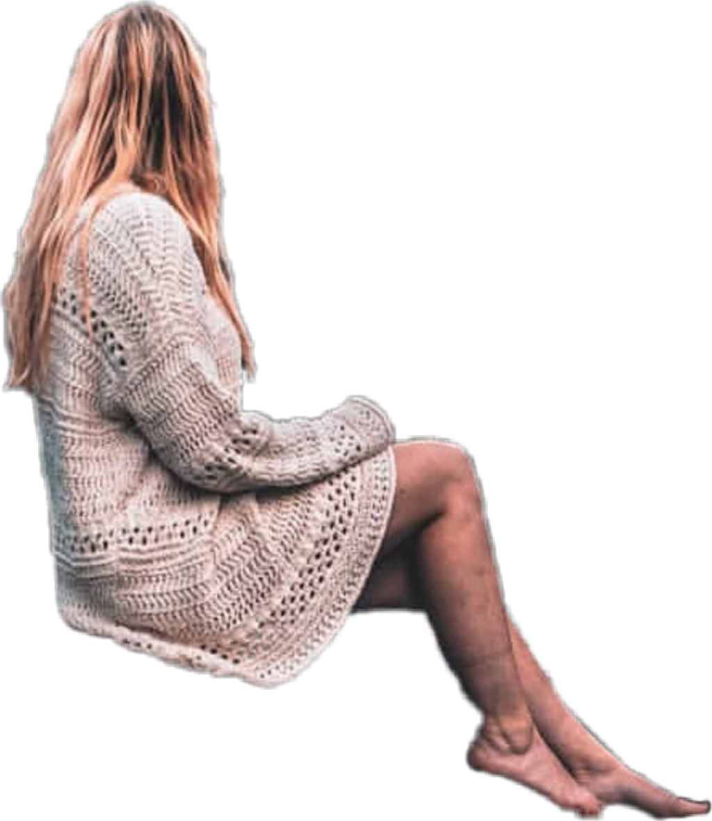 Woman Sittingin Knitted Sweater PNG image