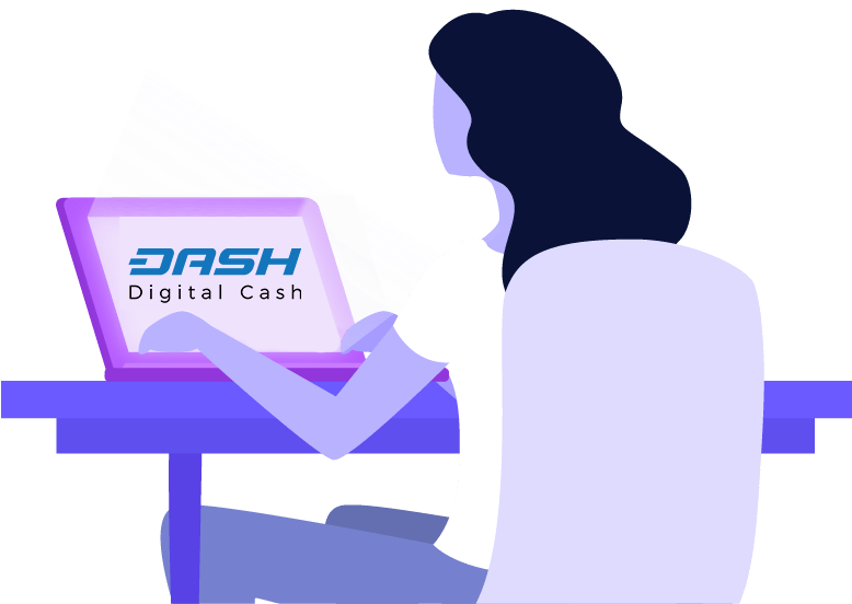 Woman Using Laptop Dash Cryptocurrency PNG image