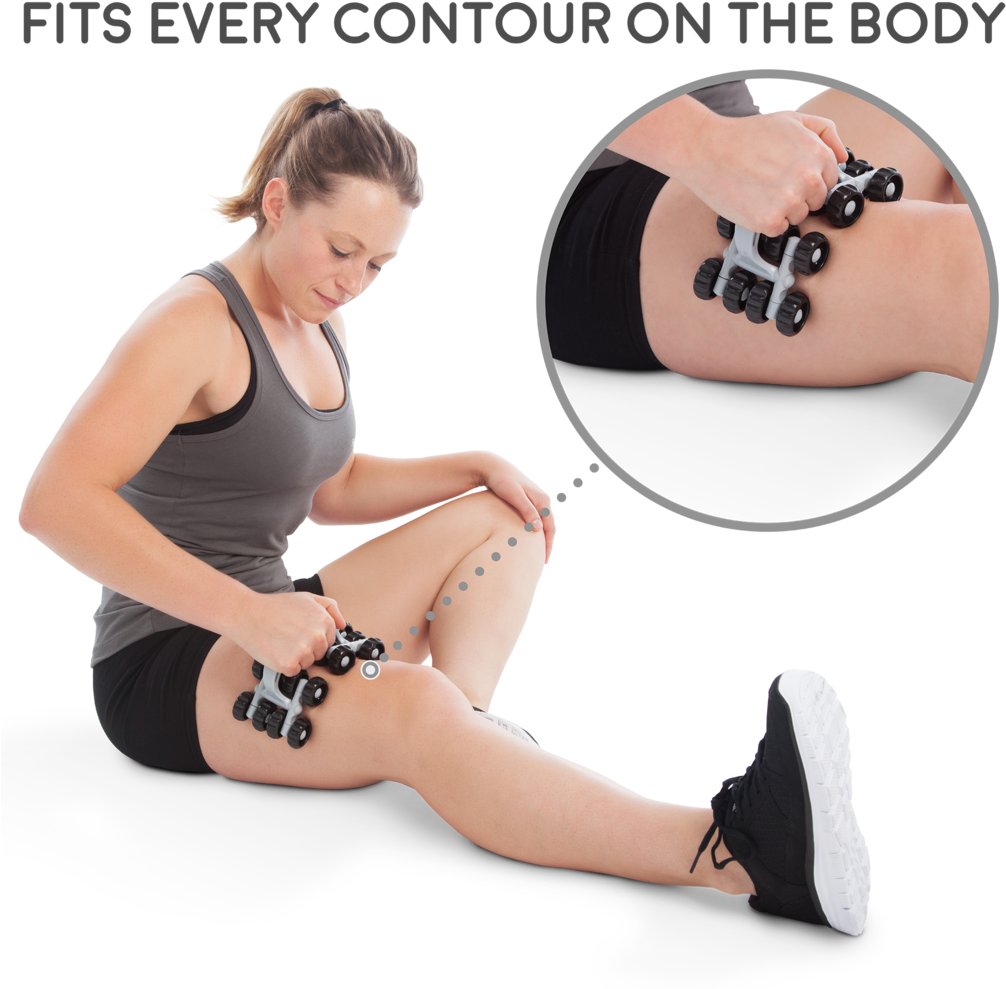 Woman Using Muscle Massage Rolleron Leg PNG image